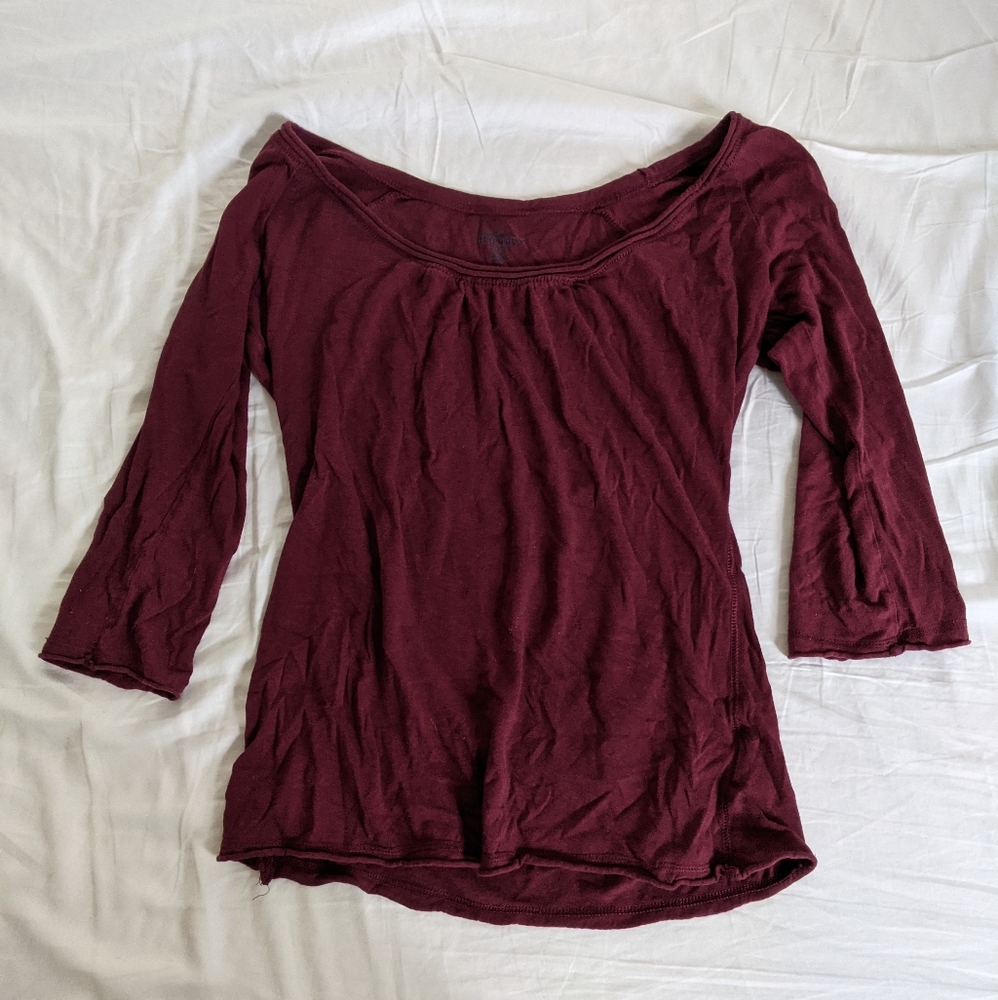 Old Navy Wine Burgundy Scoop Neck 3/4 Sleeve Blouse
